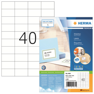 Etikett Herma 4461 52,5x29,7mm weiß Inkjet-, Laser- U. Kopier