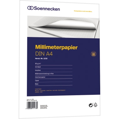 Millimeterblock Soennecken 1232 DIN A4 Bücherpapier 50Blatt rot