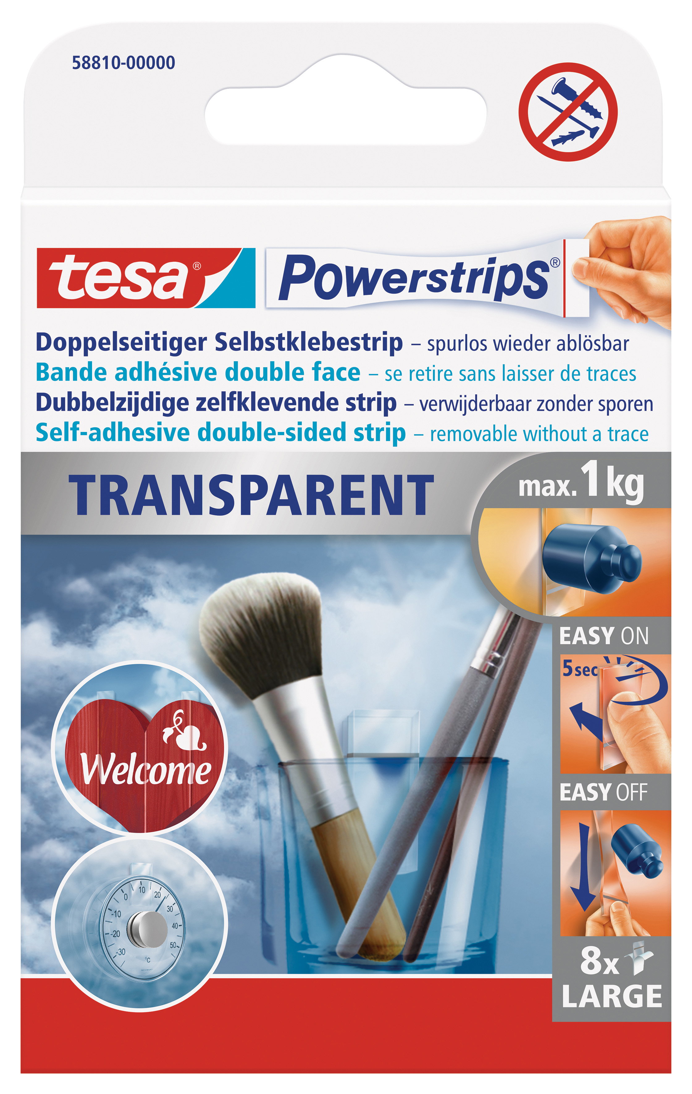 Powerstrips Tesa 58810 transparent Hält Bis 1kg, 15 Stück