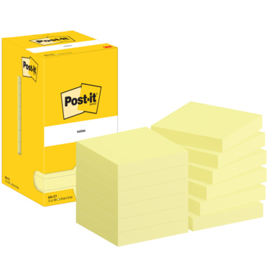 Haftnotiz Post-it® 654CY 76x76mm gelb 100 Bl./Block 12 Stück