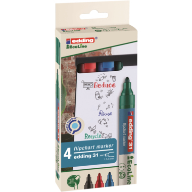 Flipchartmarker Edding 31 EcoLine 4er Etui Sortiert In Farbe Rot, Blau, Grün S