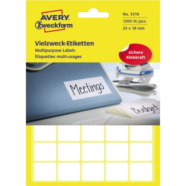 Etikett Avery Zweckform 3318 22x18mm weiß 1.200 St.