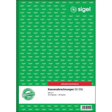 Kassenabrechnung SIGEL SD006 A4 2x40 Blatt
