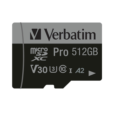 microSDXC-Card Verbatim 512GB 47046 Pro SD Adapter U3 (R) 100MB/s, (W) 90MB/s