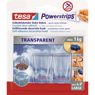 Powerstrips Haken Tesa 58813 transparent 2 X Haken, 4 X Powerstrips Deco