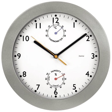 Funkwanduhr Hama PG300 weiß/silber mit Thermo- & Hygrometer