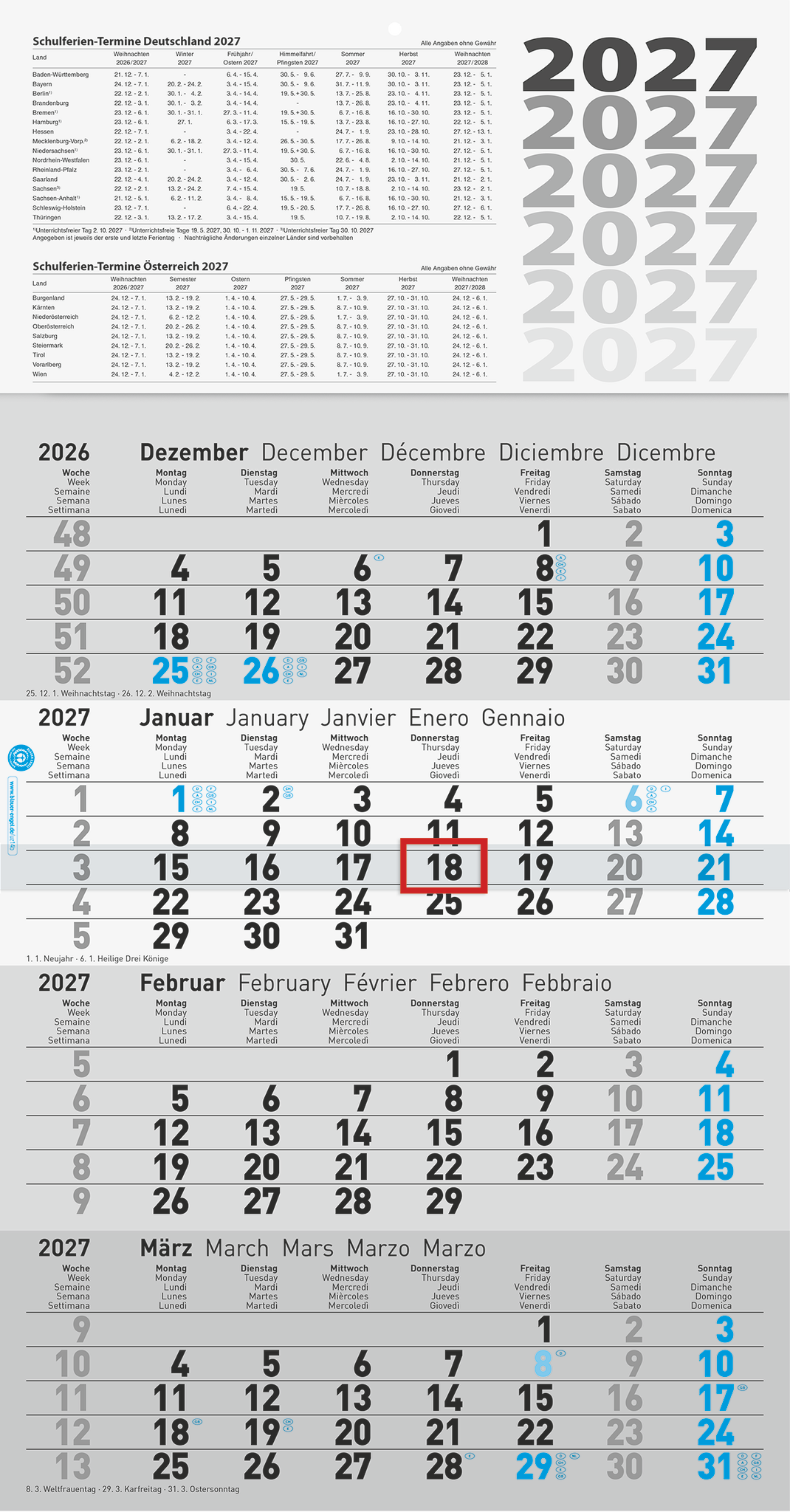 Viermonatskalender 30x55,5cm UWS Glocken 
