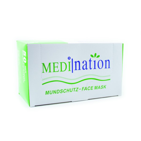 Mundschutz Medination 3lagig weiss Einweg mit Nasenbügel Pck 50 Stück