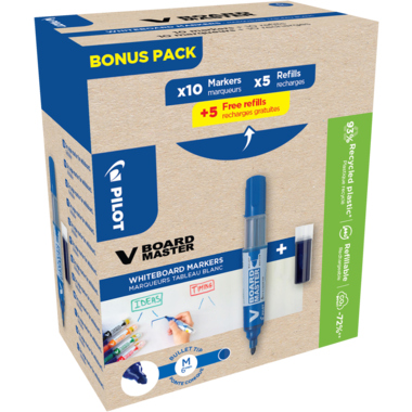 Boardmarker Pilot 5081 V Board Master bl Greenpack 10 Marker + 10 Patronen blau