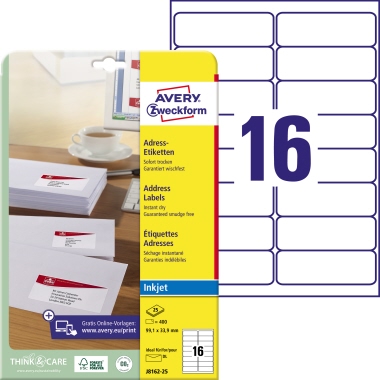 Etikett Avery Zweckform J8162-25 99,1x33,9mm weiß 400 St.