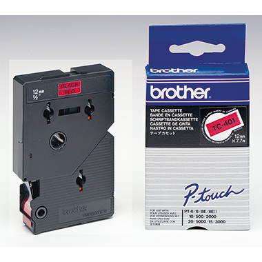 Schriftband Brother TC-401 rot/schwarz 12mm x 7,7m