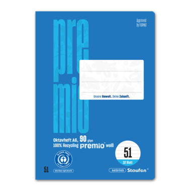 Oktavheft Staufen A6 Lin51 liniert Premio, 90G, Blau, 7mm