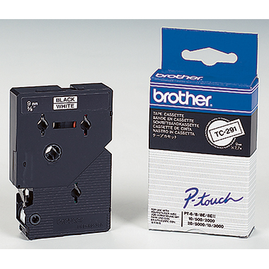 Schriftband Brother TC-291 weiß/schwarz 9mm x 7,7m