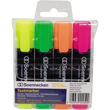 Textmarker Soennecken 3373 sortiert 4er Etui 2-5mm Keilspitze