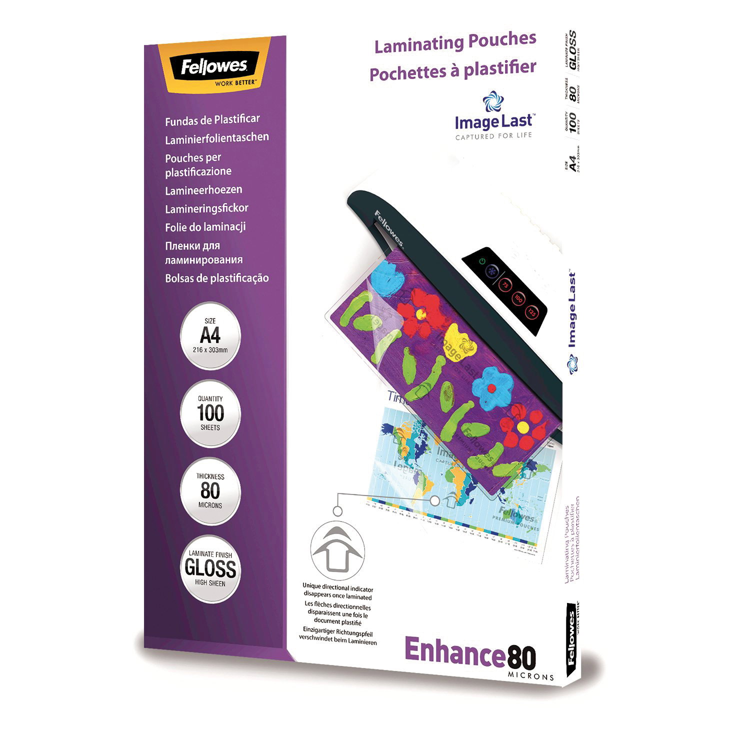 Folientasche FELLOWES A4 216X303mm 80my glänzend 100 St/Pack ImageLast