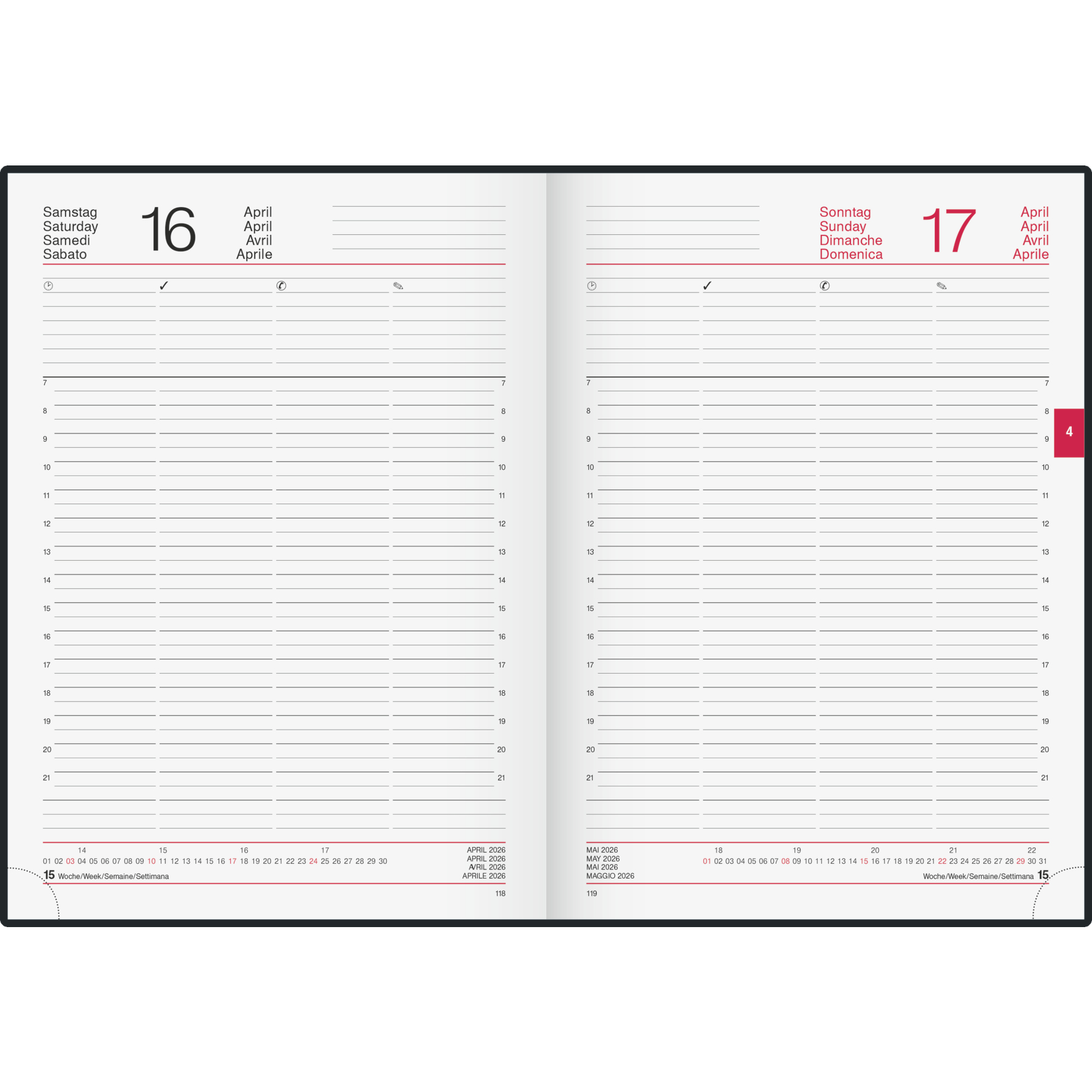 Buchkalender 27503 A4 1 Seite / 1 Tag schwarz 
