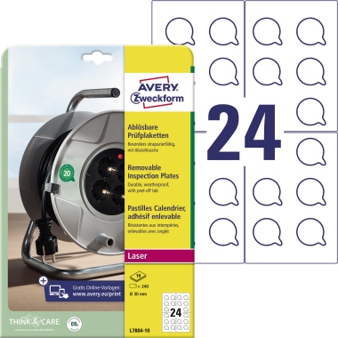 Prüfplaketten A5 Ø30mm ablösbar weiß L7804-10