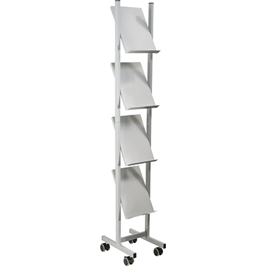 Prospektregal Helit H68133 4xA4 silber Mit 4 Rollen, 26 X 158 X 39 Cm (b X H X