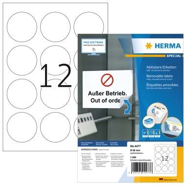 Etikett Herma 4477 60mm weiß Inkjet-, Laser- U. Kopier