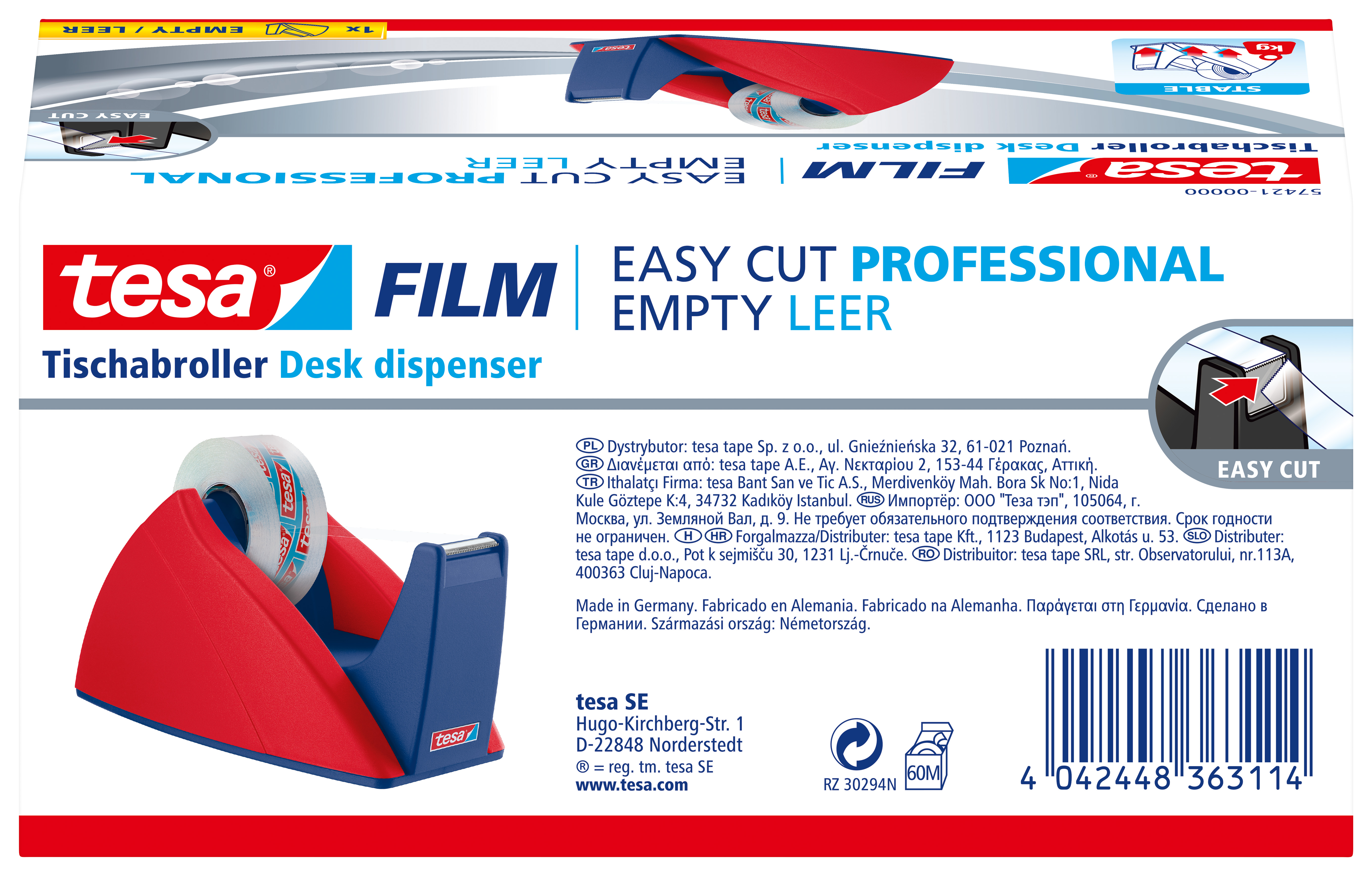 Tischabroller Tesa 57421 rot/blau Easy Cut 19mm x 33m
