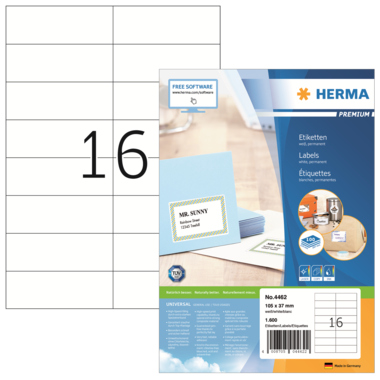 Etikett Herma 4462 105,0x37,0mm weiß Inkjet-, Laser- U. Kopier