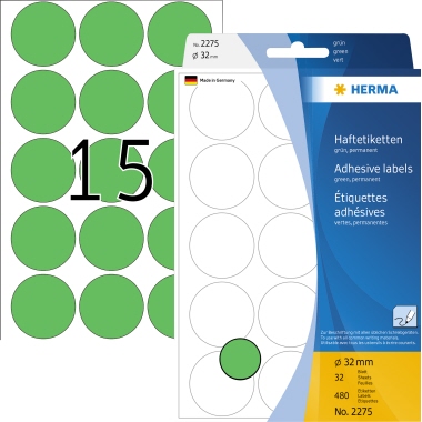 Etikett HERMA 2275 Ø-32mm grün Markierungspunkte 480 St.