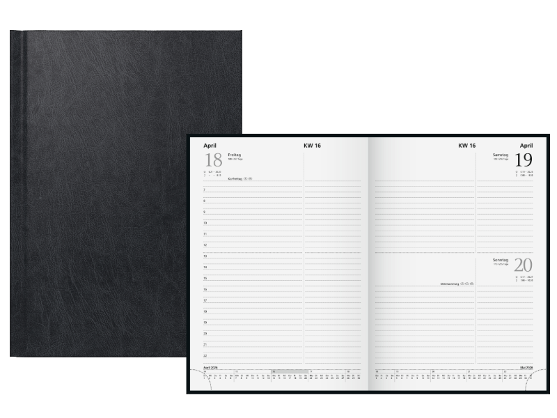 Buchkalender Miradur A5 1S/1T 320 Seiten Wattierter Einband